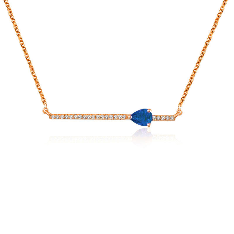 18k Gold Line Diamond Necklace with Drop Shape Sapphire - Genevieve Collection