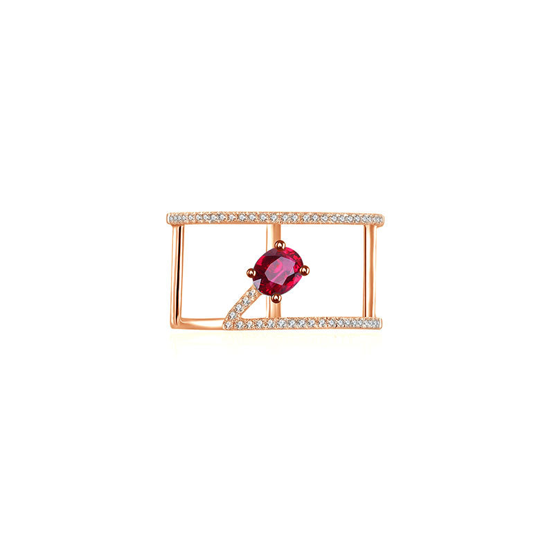 18k Gold Diamond Double Ring with Ruby - Genevieve Collection