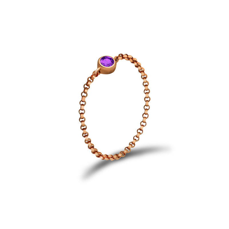 18k Gold February Birthstone Amethyst Chain Ring - Genevieve Collection