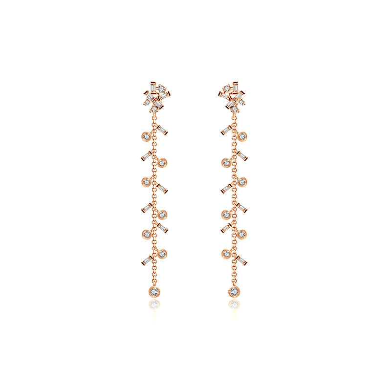 18k Gold Weeping Willow Dangle Diamond Earring - Genevieve Collection