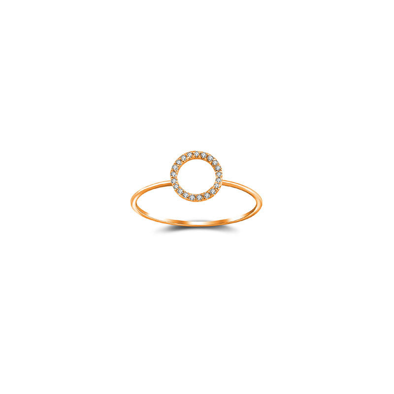 18k Gold Hollow Round Pave Diamond Ring - Genevieve Collection