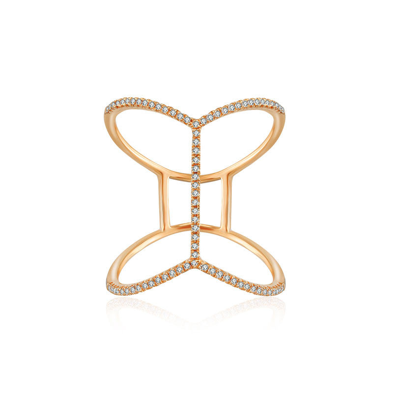 18k Gold Double Wave Line Diamond Ring - Genevieve Collection