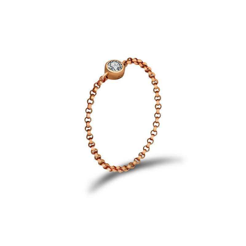 18k Gold Single Diamond Chain Ring - Genevieve Collection