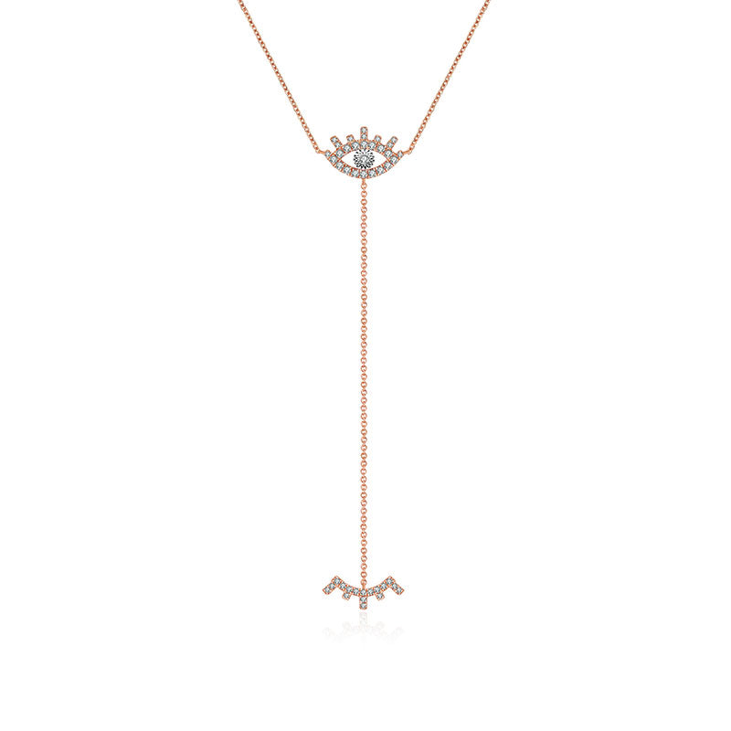 18k Gold Evil Eye Diamond Dangle Necklace - Genevieve Collection
