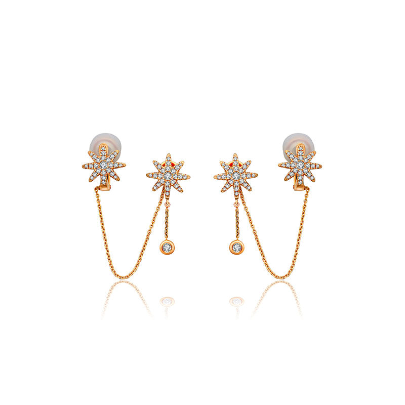 18k Gold Star Shape Diamond Ear Cuff & Earring - Genevieve Collection