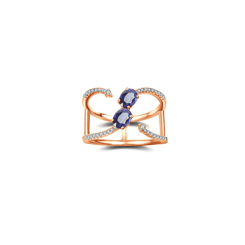 18k Gold Double Sapphire Connected Diamond Ring - Genevieve Collection