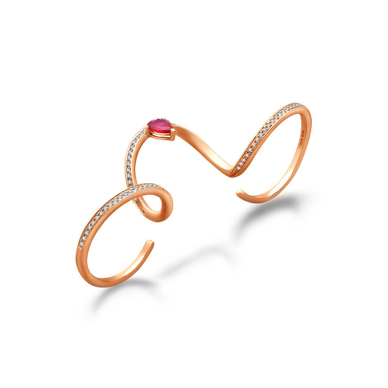 18k Gold Drop Ruby Triple Ring - Genevieve Collection