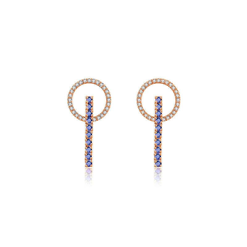 18k Gold Hollow Round Shape with Line Sapphire Earring - Genevieve Collection