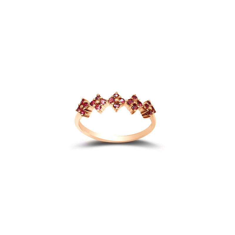 18k Gold Square Pattern Ruby Ring - Genevieve Collection
