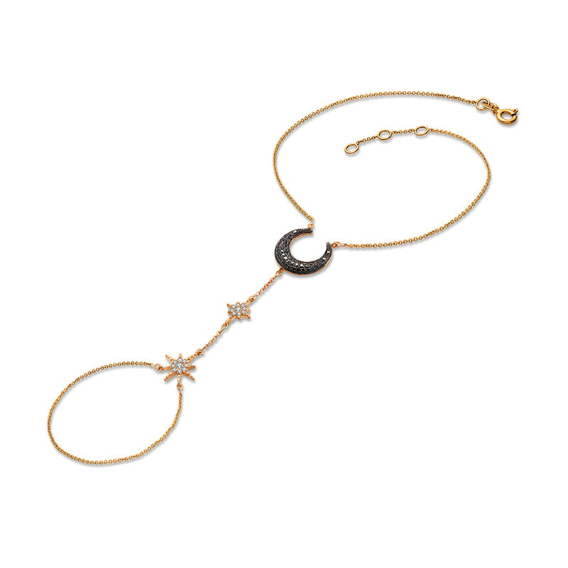 18k Gold Star and Moon Shape 2 Way Diamond Bracelet - Genevieve Collection