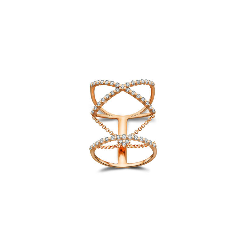 18k Gold Cross Diamond Chain Ring - Genevieve Collection