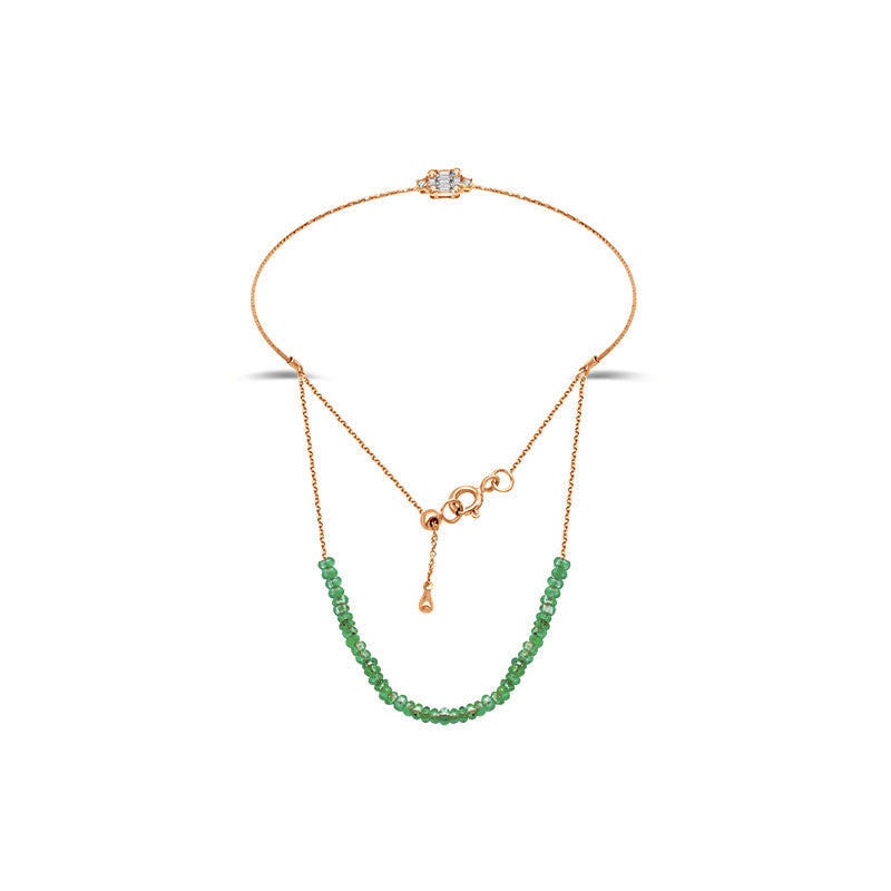 18k Gold Emerald Beaded Bracelet with Diamond Bangle - Genevieve Collection