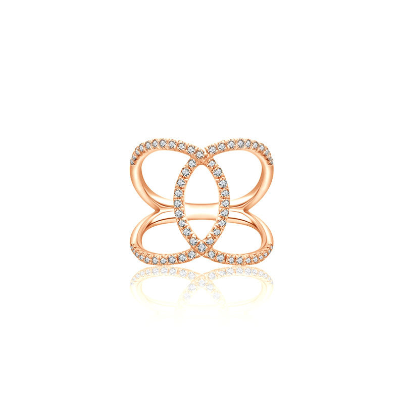 18k Gold Connected Curve Diamond Ring - Genevieve Collection