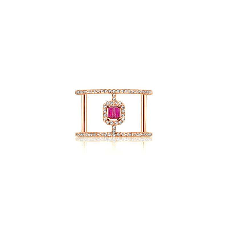 18k Gold Double Line Shape Ring with Ruby - Genevieve Collection