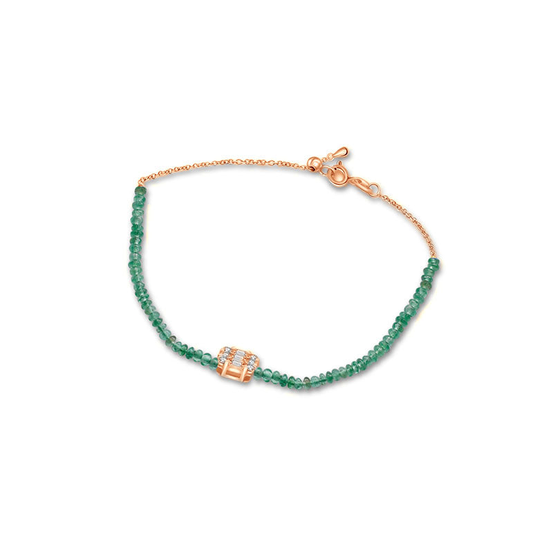 18k Gold Emerald Beaded with Square Shape Diamond Bracelet - Genevieve Collection