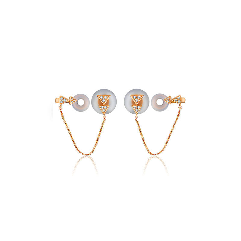 18k Gold Double Triangle Dangling Diamond Ear Cuff - Genevieve Collection