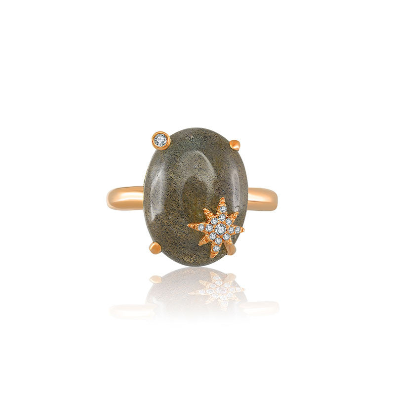 18k Gold Labradorite Diamond Ring - Genevieve Collection