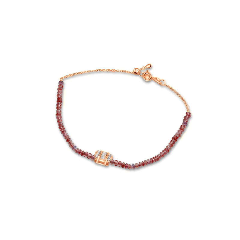 18k Gold Ruby Beaded with Square Shape Diamond Bracelet - Genevieve Collection