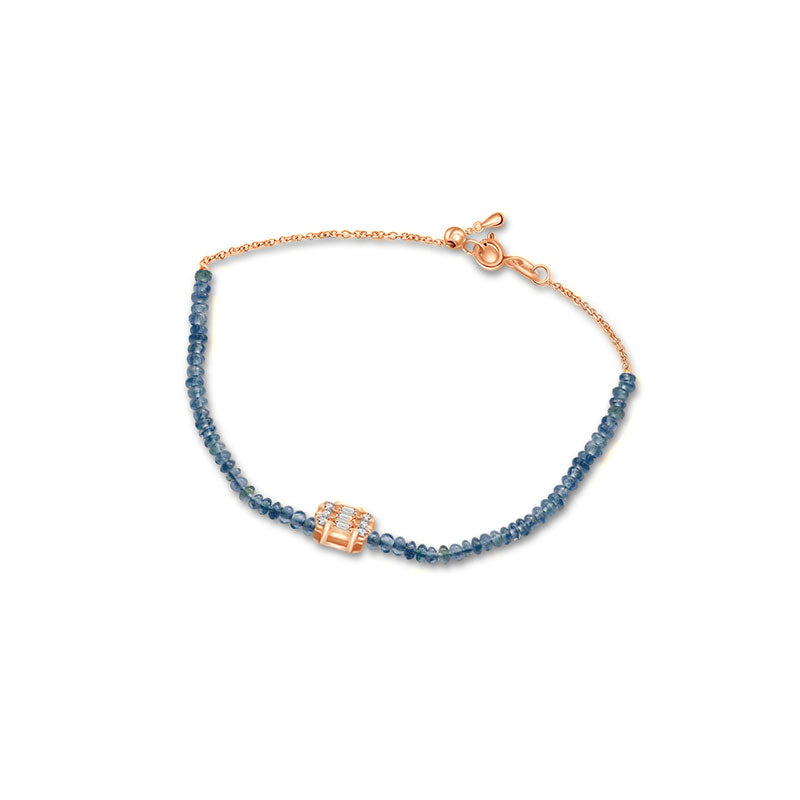 18k Gold Sapphire Beaded with Square Shape Diamond Bracelet - Genevieve Collection