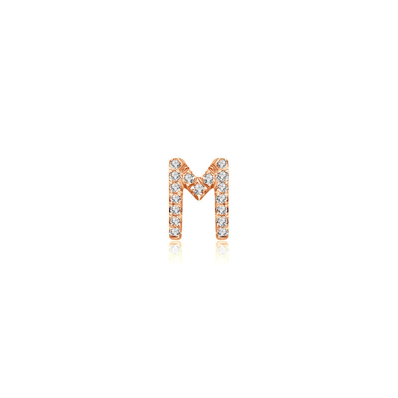 18k Gold Initial Letter "M" Diamond Pandent + Necklace - Genevieve Collection