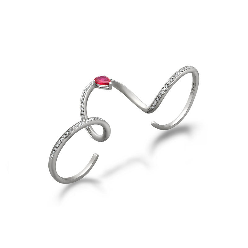 18k Gold Drop Ruby Triple Ring - Genevieve Collection