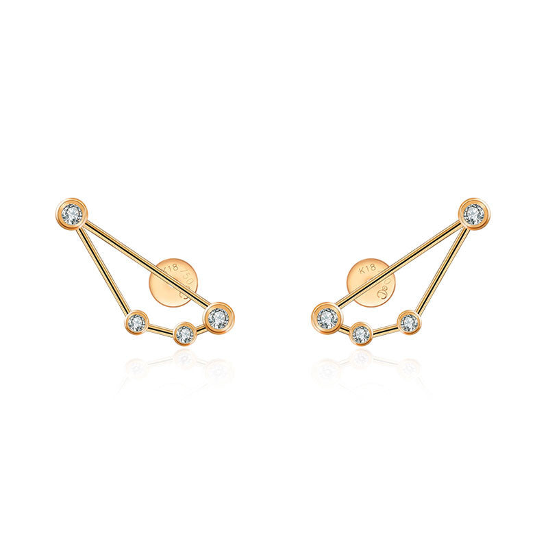 Capricorn Zodiac Constellation Earring 18k Gold & Diamond - Genevieve Collection