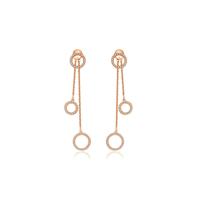 18k Gold Hollow Round Shape Diamond Dangle Earring - Genevieve Collection