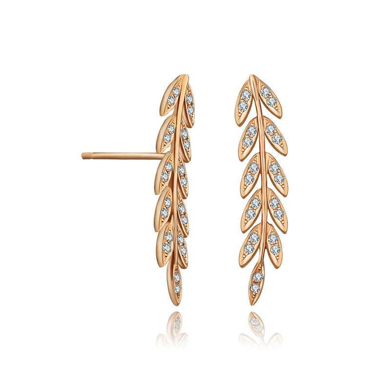 18k Gold Diamond Greek Leaf Upward Earring - Genevieve Collection