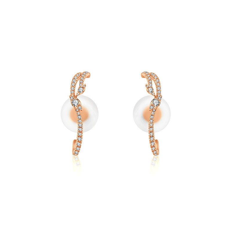 18k Gold Twisted Shape Half Hoop Diamond Earring - Genevieve Collection