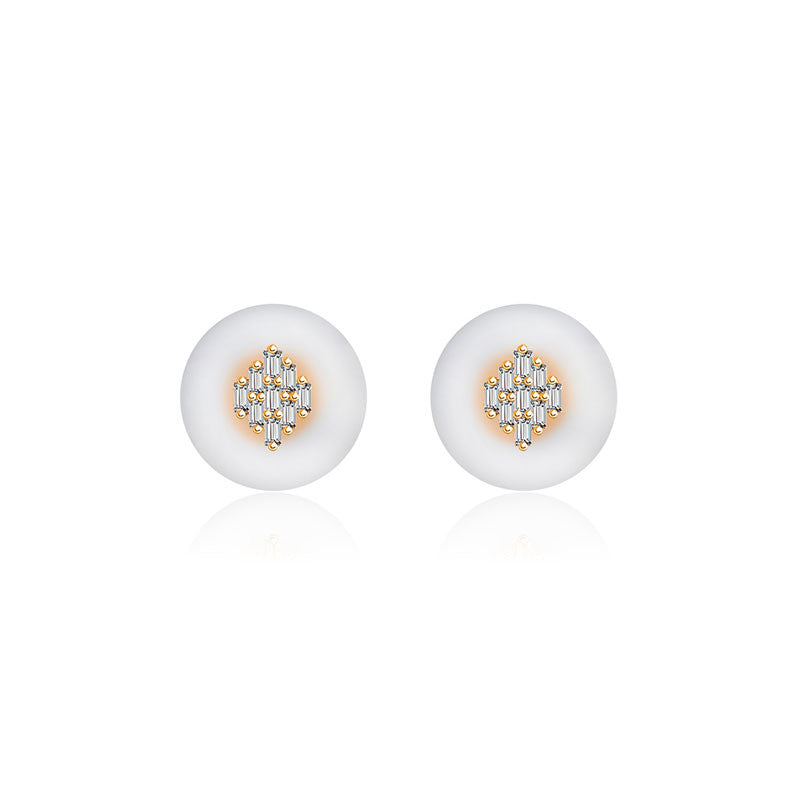 18k Gold Rectangle Diamond Stud Earring - Genevieve Collection