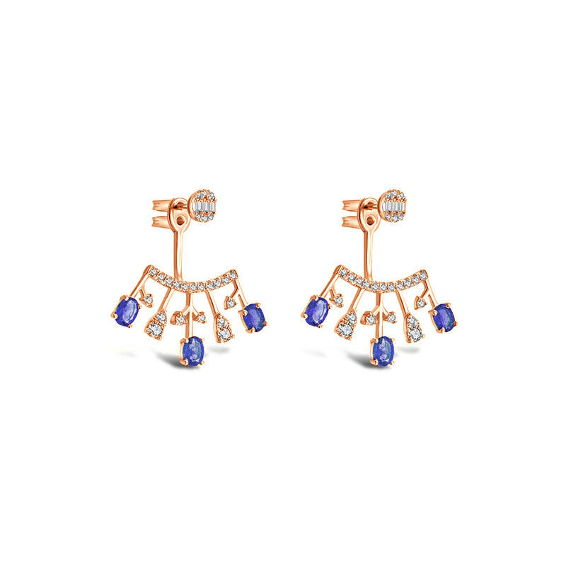 18k Gold Diamond Ear Jacket with Sapphire - Genevieve Collection