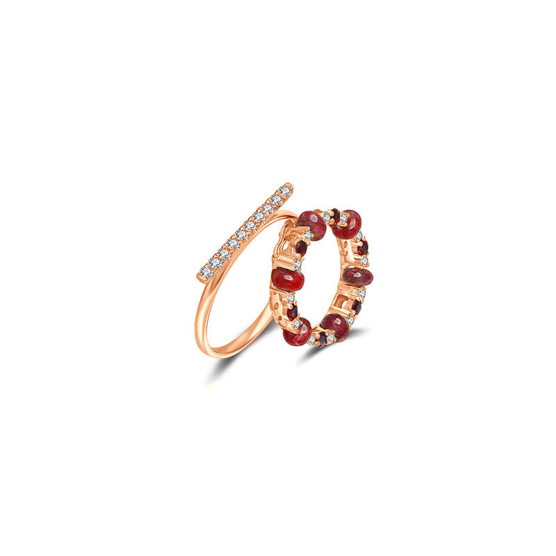 18k Gold 2 ways Beaded Ruby and Diamond Ring - Genevieve Collection