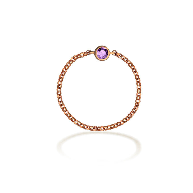18k Gold June Birthstone Light Amethyst Chain Ring - Genevieve Collection