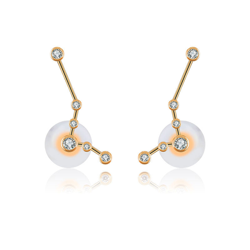 Pisces Zodiac Constellation Earring 18k Gold & Diamond - Genevieve Collection