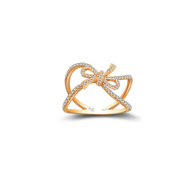 18k Gold Curved Ribbon Diamond Ring - Genevieve Collection