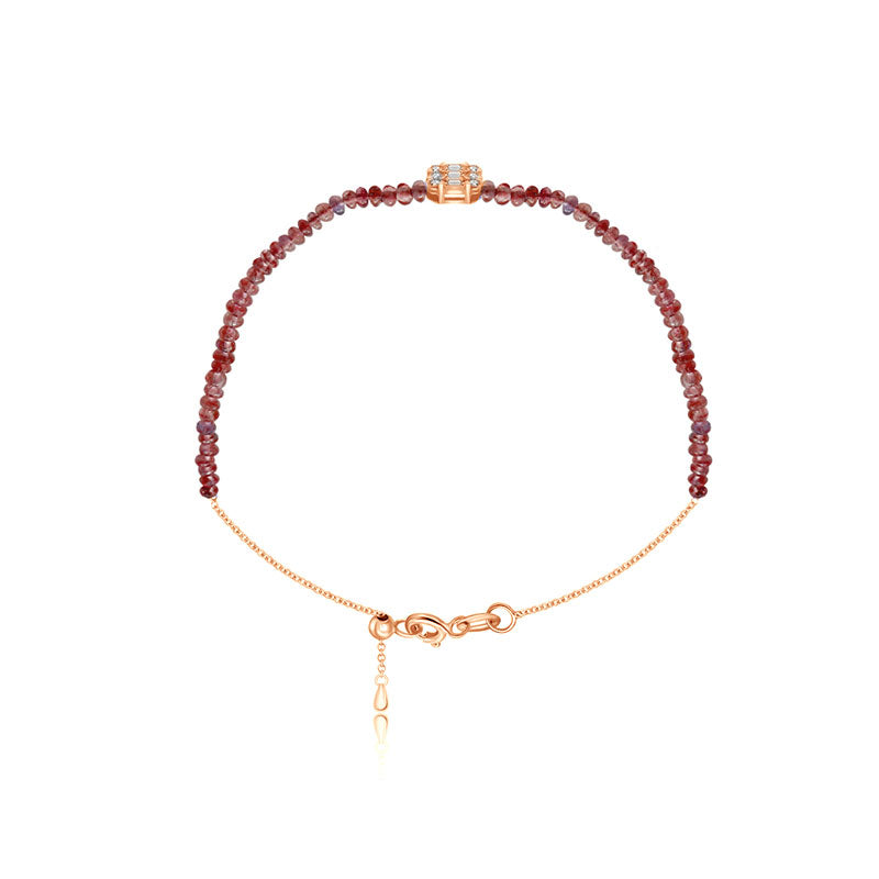 18k Gold Ruby Beaded with Square Shape Diamond Bracelet - Genevieve Collection