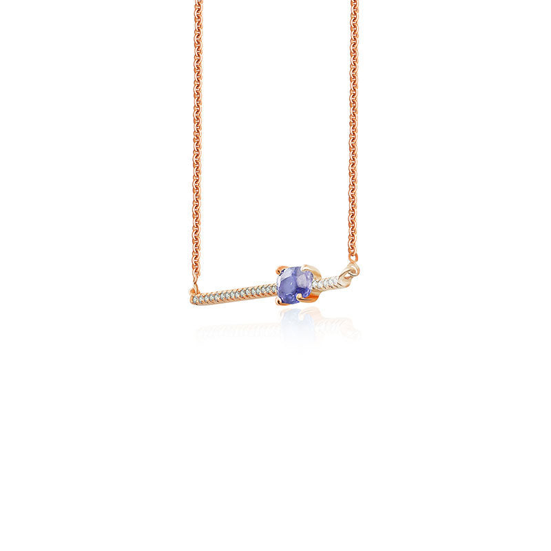 18k Gold Line Diamond Necklace with Sapphire - Genevieve Collection