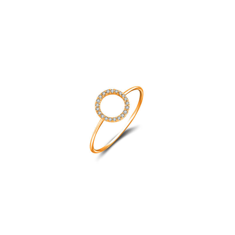 18k Gold Hollow Round Pave Diamond Ring - Genevieve Collection