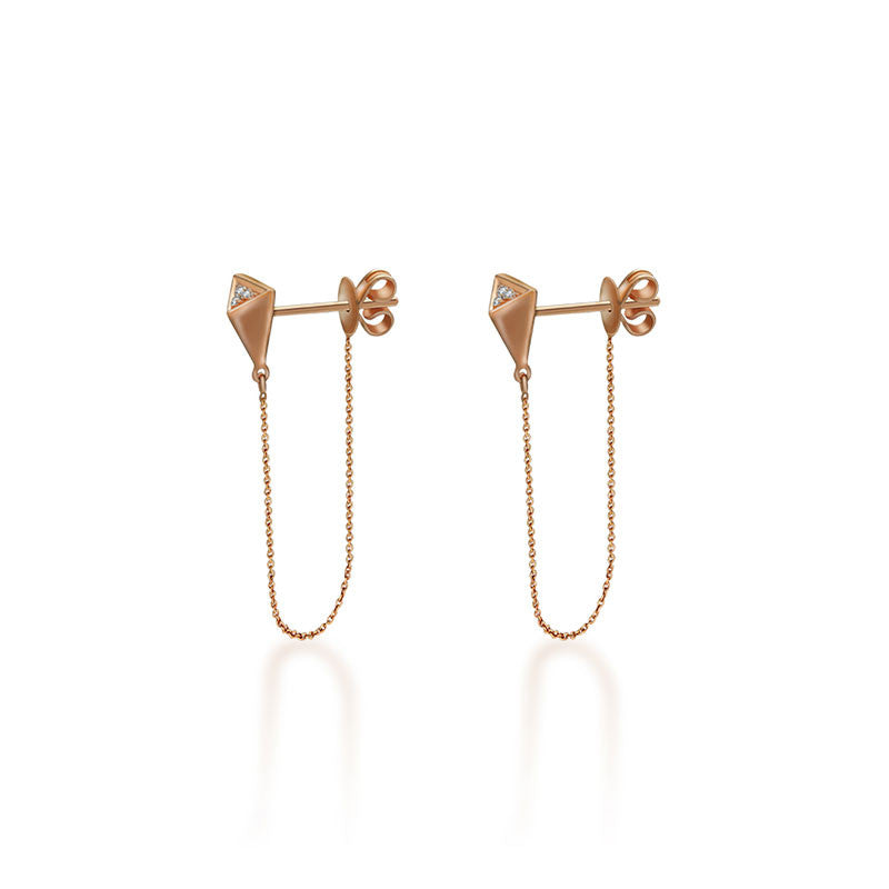 18k Gold Triangle Stud Chain To Post Back Diamond Earring - Genevieve Collection