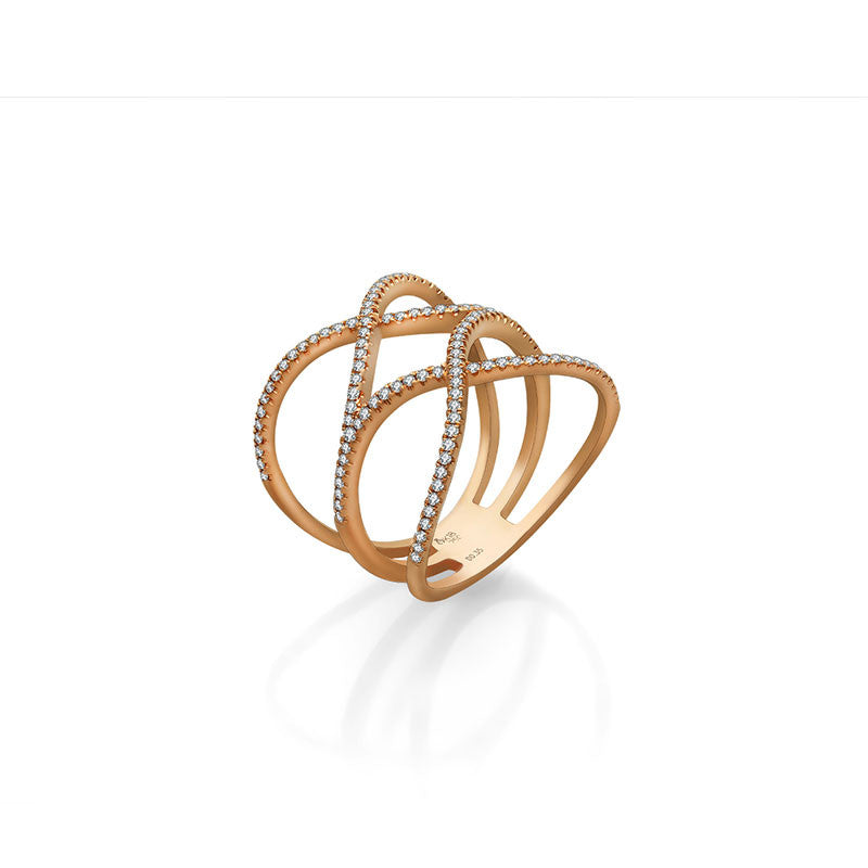 18k Gold Double Wave Diamond Ring - Genevieve Collection