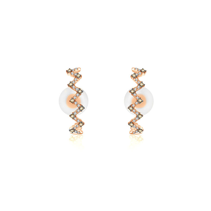 18k Gold Black and White Block Pattern Half Hoop Diamond Earring - Genevieve Collection