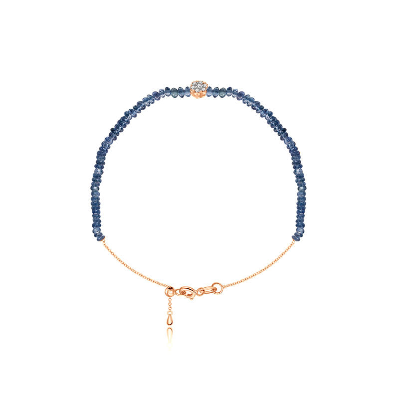 18k Gold Sapphire Beaded with Flower Shape Diamond Bracelet - Genevieve Collection