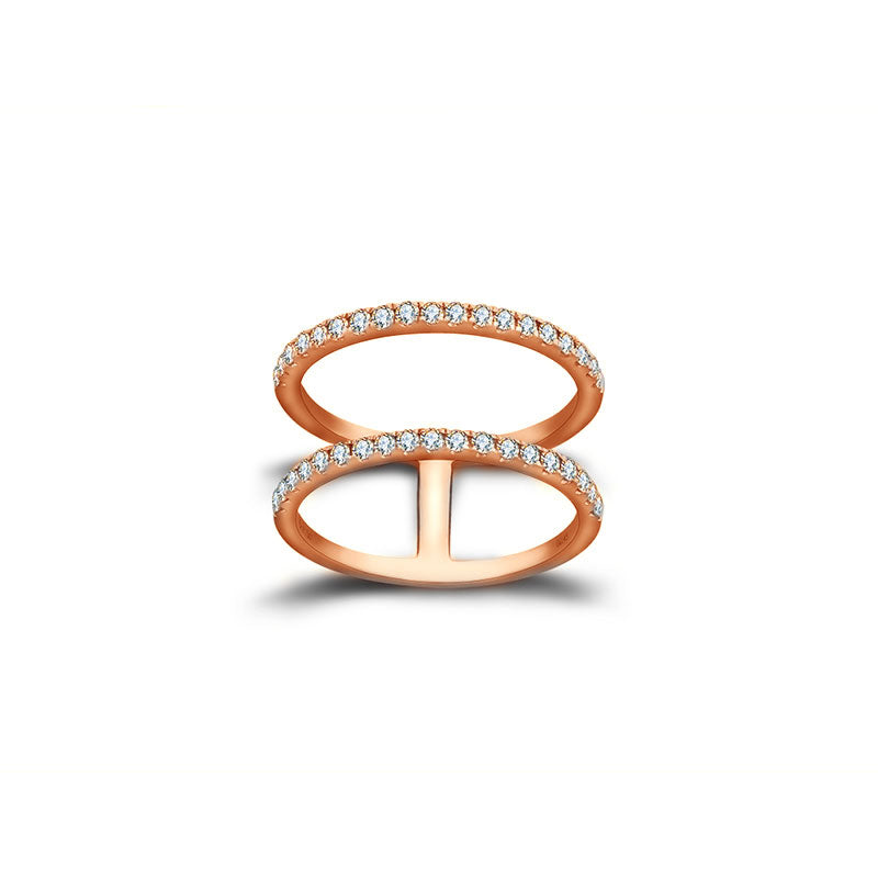 18k Gold Double Line Diamond Ring - Genevieve Collection