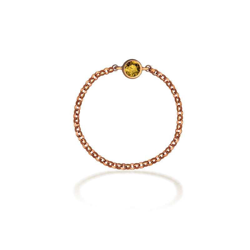 18k Gold November Birthstone Citrine Chain Ring - Genevieve Collection