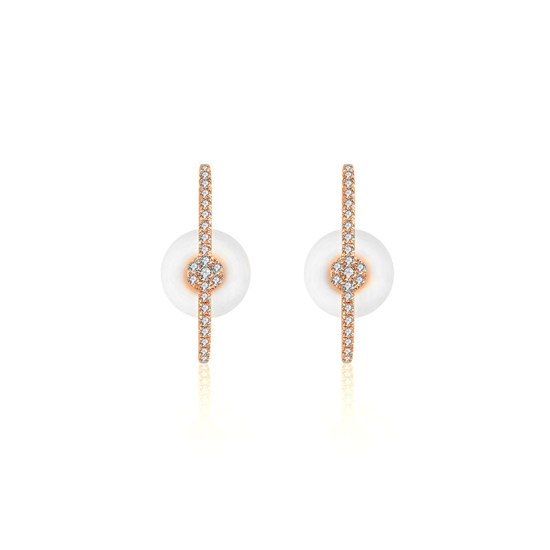 18k Gold Round Pattern Half Hoop Diamond Earring - Genevieve Collection