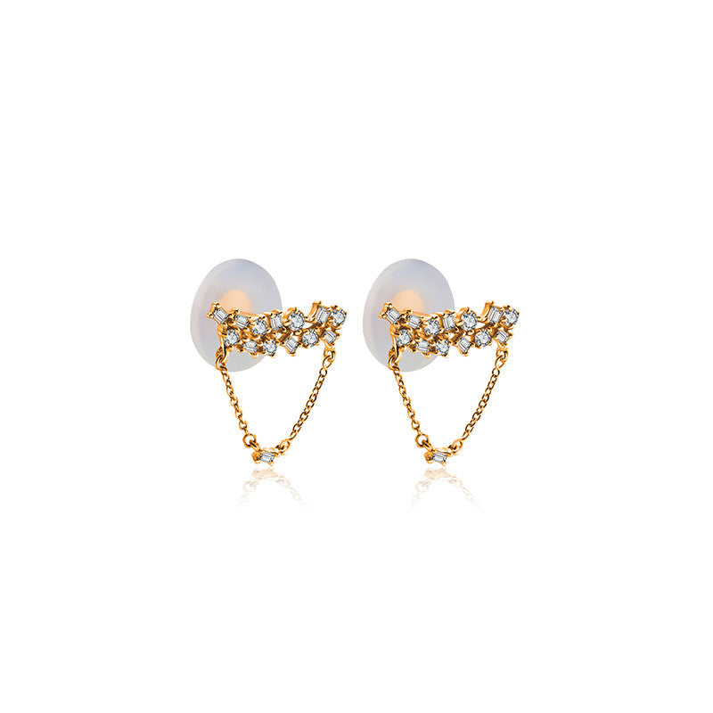 18k Gold Irregular Shape Chain Diamond Earring - Genevieve Collection