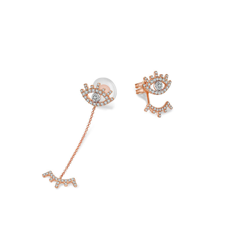 18k Gold Evil Eye & Eyelash Diamond Chain Earring & Ear Jacket - Genevieve Collection