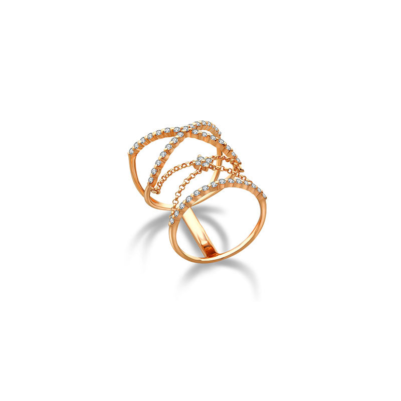 18k Gold Cross Diamond Chain Ring - Genevieve Collection