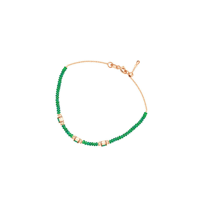 18k Gold Triple Emerald Diamond Bracelet with Beaded Emerald - Genevieve Collection