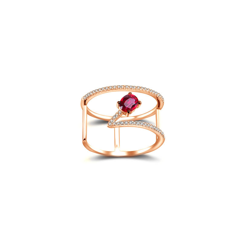 18k Gold Diamond Double Ring with Ruby - Genevieve Collection